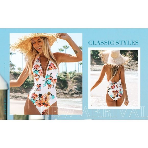 Cupshe Floral Halter One Piece Swimsuit M - Picture 1 of 6